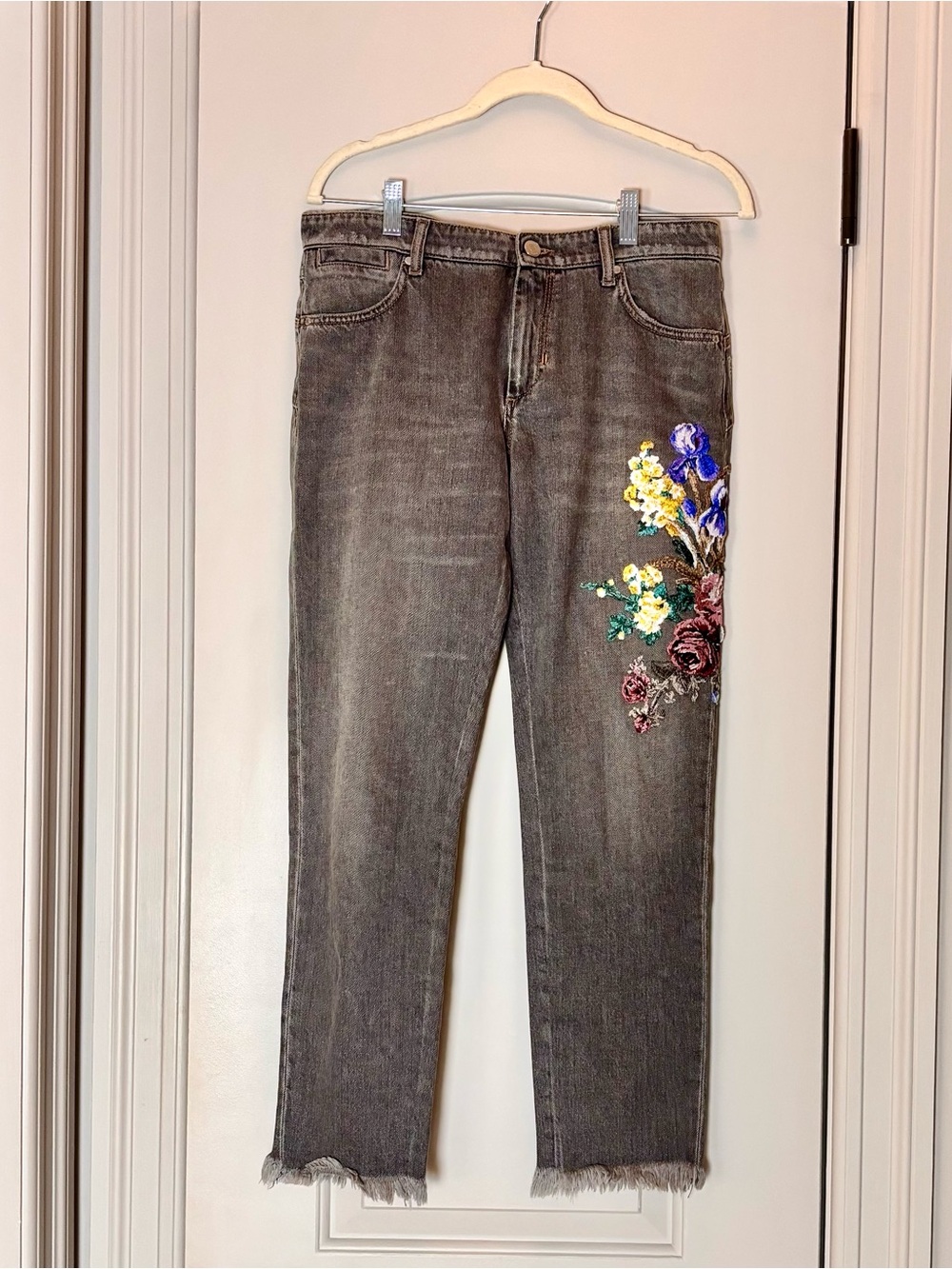 SportMax Code Cigarette Jeans, Floral Embroidered, Sz 27